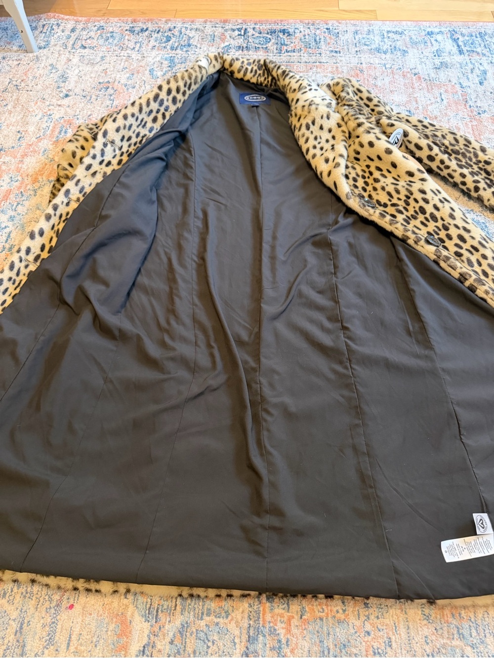 Leopard Print Faux Fur Pea Coat - Beige/Black - Picture 7 of 8